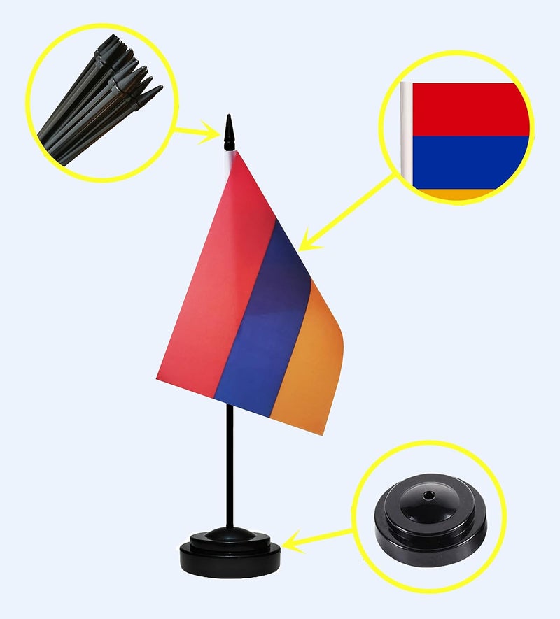 tibijoy Armenia Flags Armenian Small Mini Desk Flags Set Table Flag with 13" Black Pole, Black Base and Spear Top, Miniature Armenia Deluxe Desktop Flag, Home Decoration, Office Decoration, Festival Celebrations(12 Pack ) - Image 3